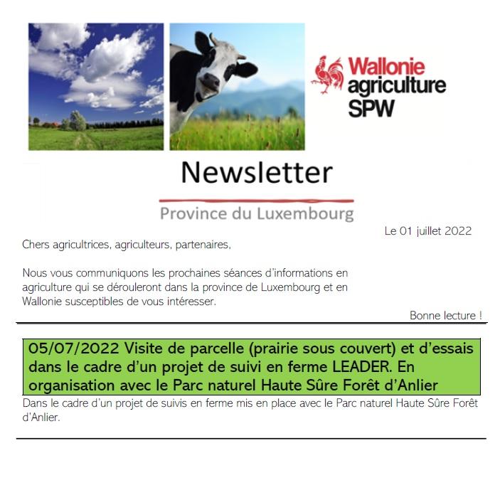 Newsletter SPW Agriculture en Province de Luxembourg du 01/07/22