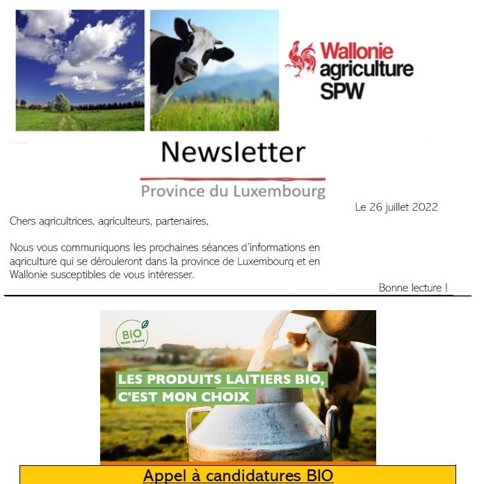 Newsletter SPW Agriculture en Province de Luxembourg du 26/07/22