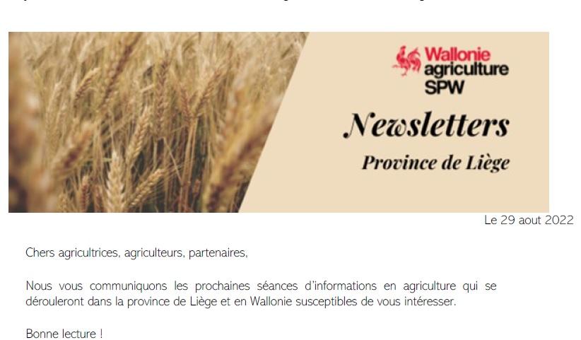 Newsletter SPW Agriculture en Province de LIEGE du 29-08-22