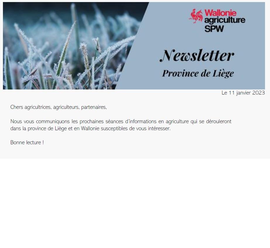 Newsletter SPW Agriculture en province de Liège du 11-01-23