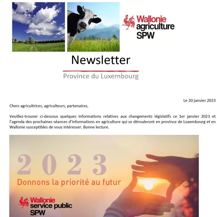 Newsletter SPW Agriculture en province du Luxembourg du 20-01-23