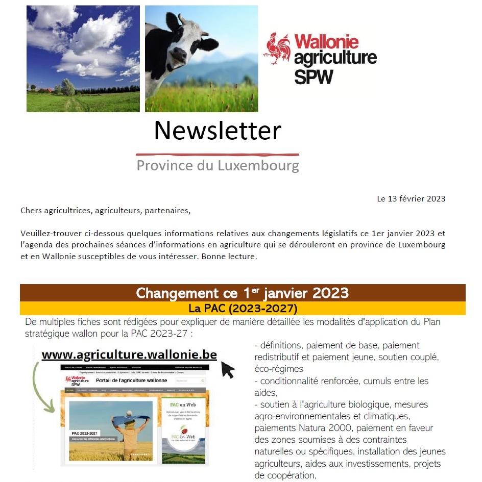 Newsletter SPW Agriculture en province du Luxembourg du 28-02-23
