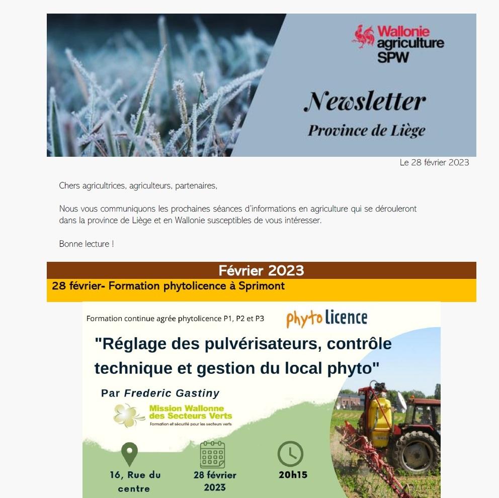 Newsletter SPW Agriculture en province de Liège du 28-02-23