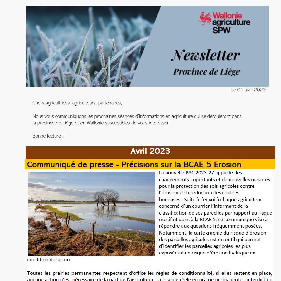 Newsletter SPW Agriculture en province de Liège du 04-04-23