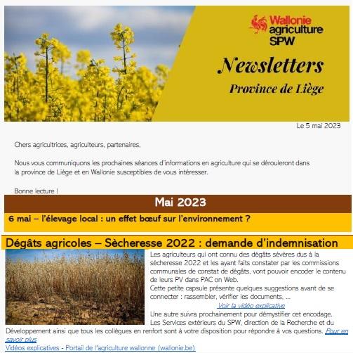 Newsletter SPW Agriculture en province de Liège du 05-05-23