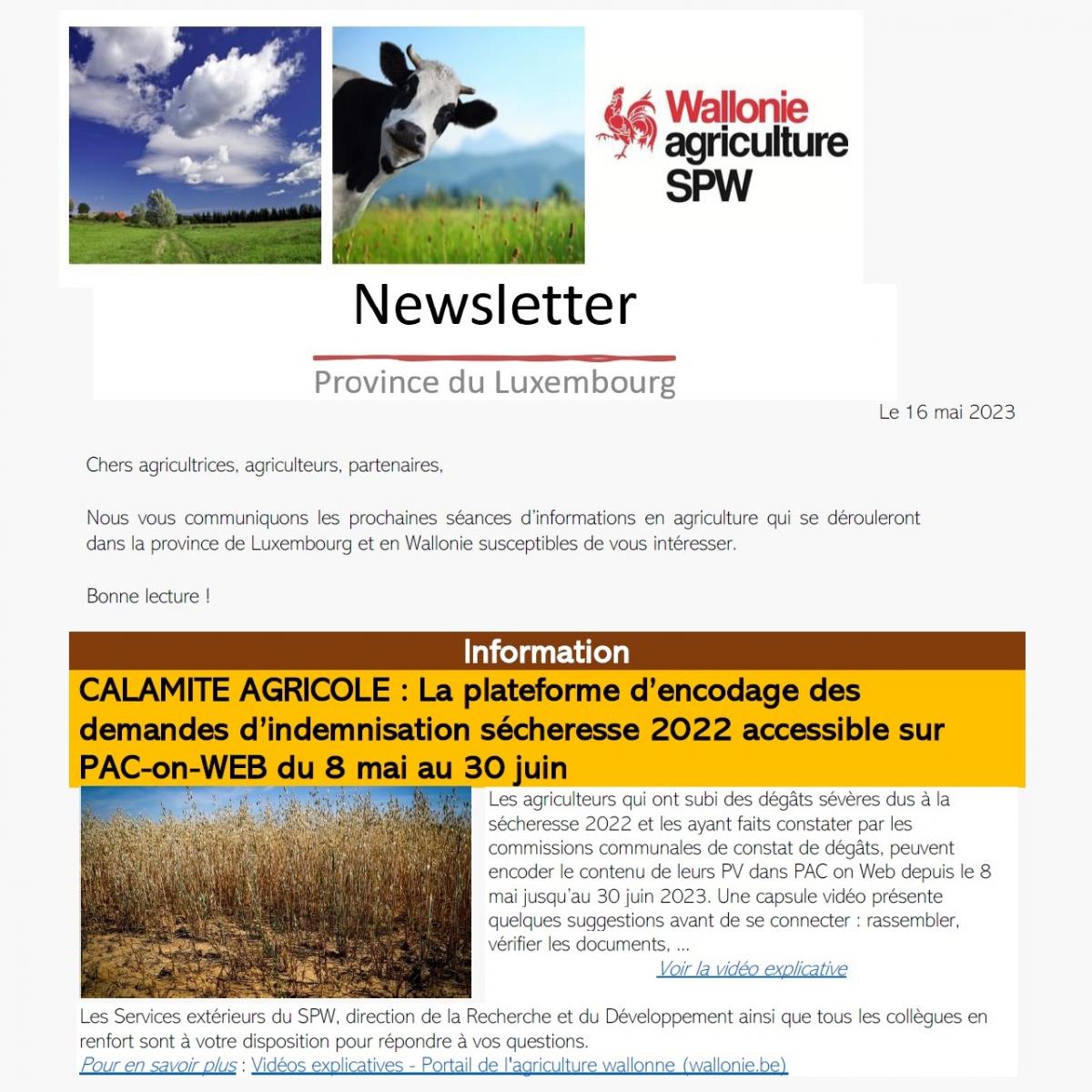 Newsletter SPW Agriculture en province du Luxembourg du 16-05-23