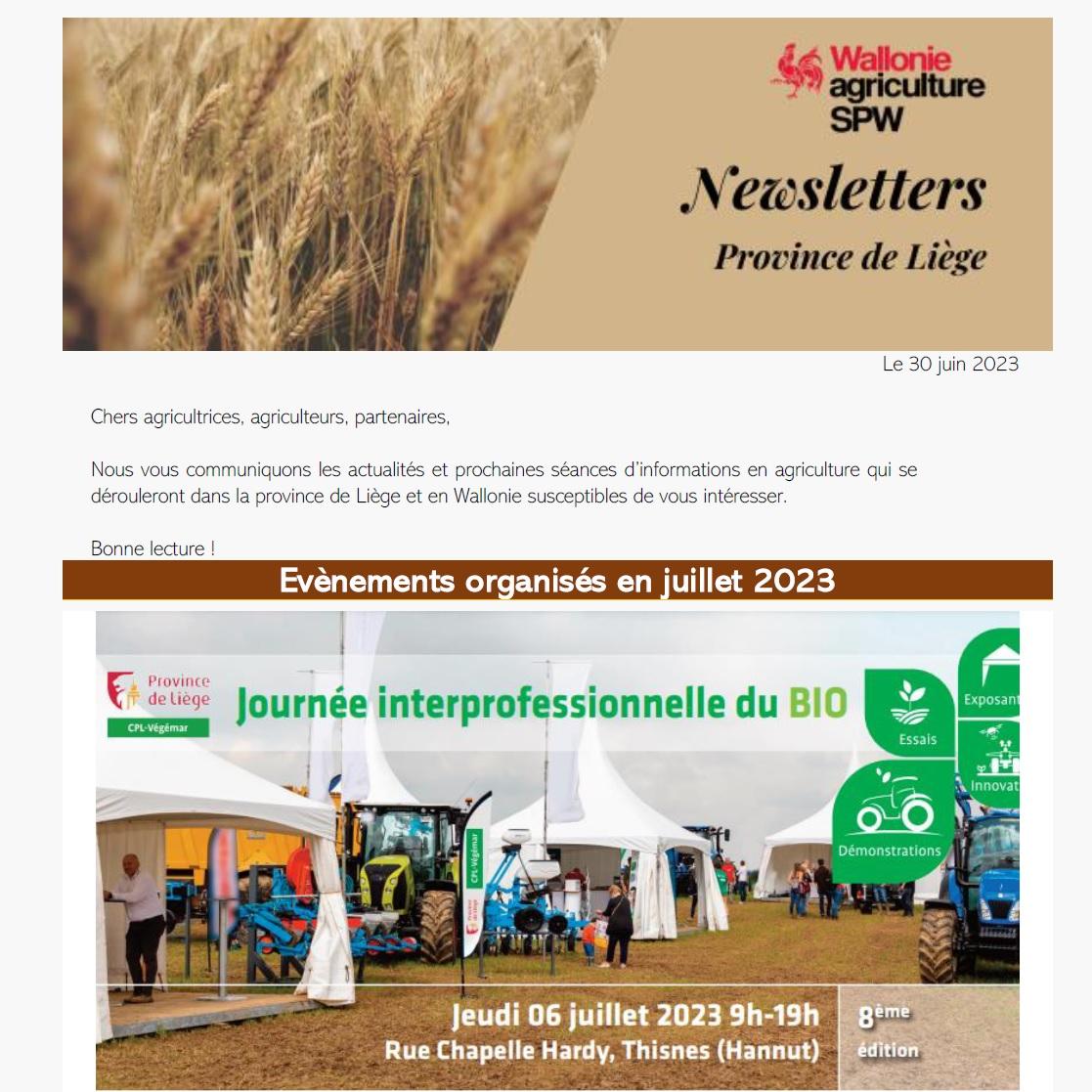 Newsletter SPW Agriculture en province de Liège du 30-06-23