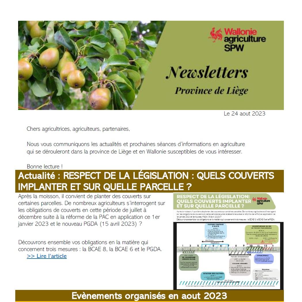 Newsletter SPW Agriculture en province de Liège du 24-08-23
