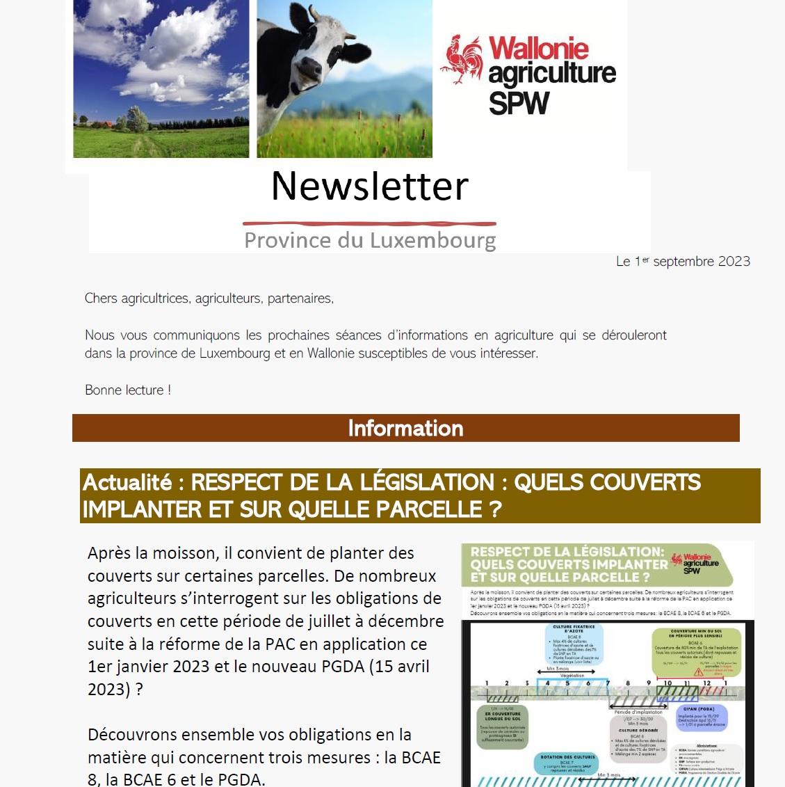 Newsletter SPW Agriculture en province du Luxembourg du 01-09-23