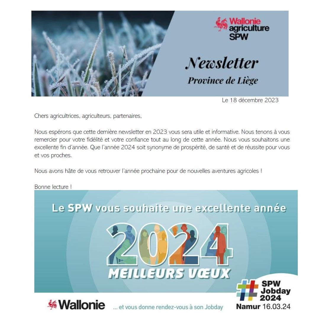 Newsletter SPW Agriculture en province de Liège du 18-12-23