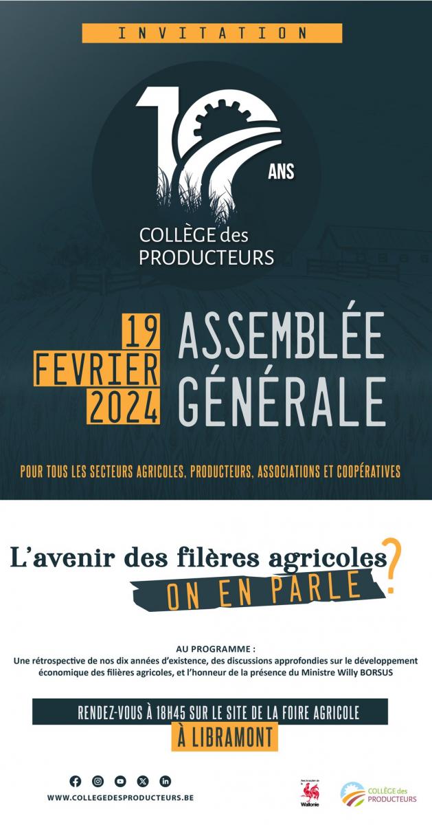 Quel avenir pour nos filières agricoles ? On en parle le 19 février lors de l\'AG du Collège des Producteurs à Libramont